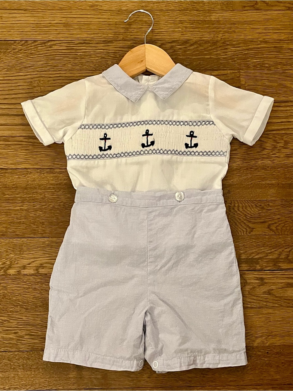 Carriage Boutique Baby Boys 12-18M Smocked Button On Outfit Anchors Nautical